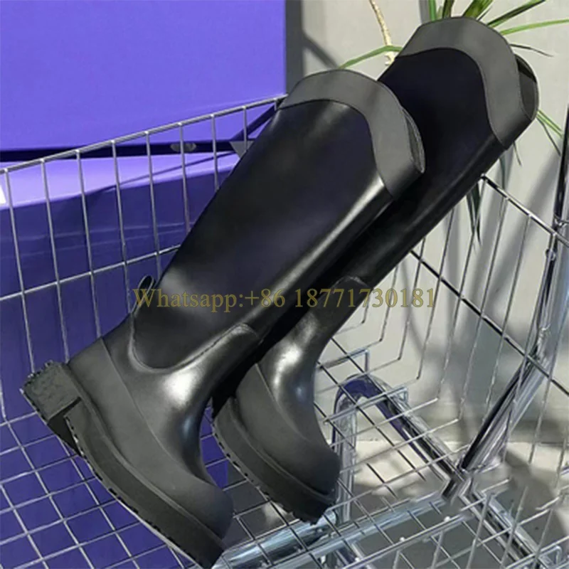 

Round Toe Thick Sole Rider Boots Women's Slip-On Thick Heel High Boots Casual Fashion Boots Shoes for Women Spring Autumn Winter