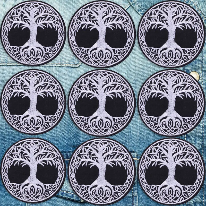 

Viking Logo Embroidered Patches for Clothing Thermoadhesive Patches Tree of Life Badge Sewing Applique for Punk Clothes T-shirt