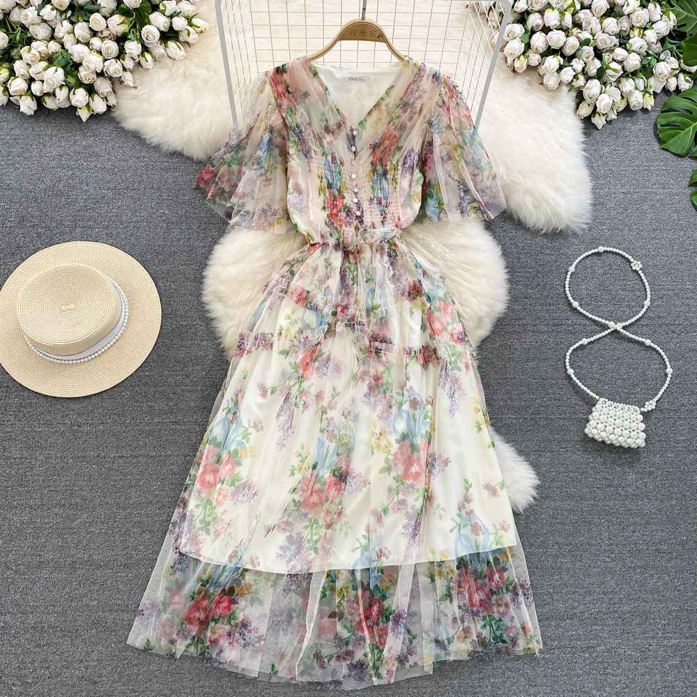 

Женское длинное кружевное платье, элегантное Плиссированное бальное платье миди из тюля с оборками, лето