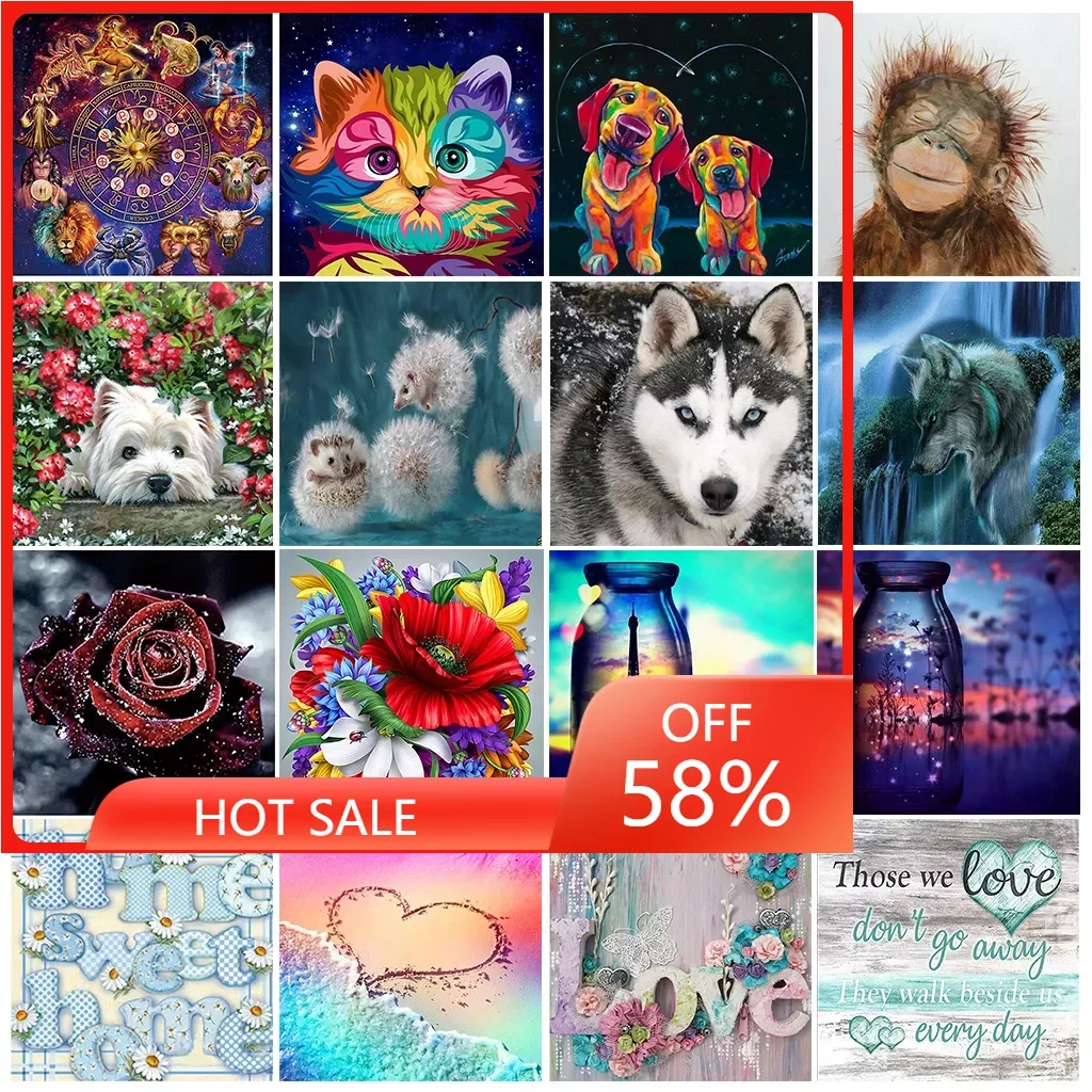 

Diy round diamond painting kit animal pattern cross stitch landscape mosaic diamond embroidery home decoration new year gift