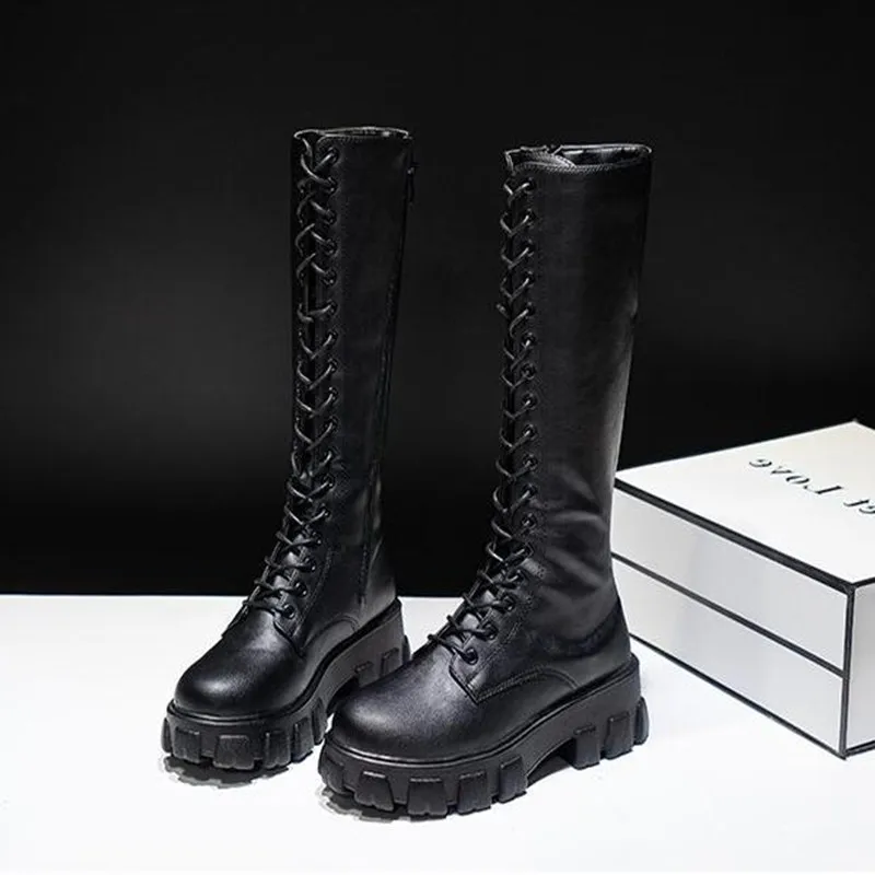 

Женские сапоги до колена, из ПУ кожи, на высоком каблуке, Размеры 35-43