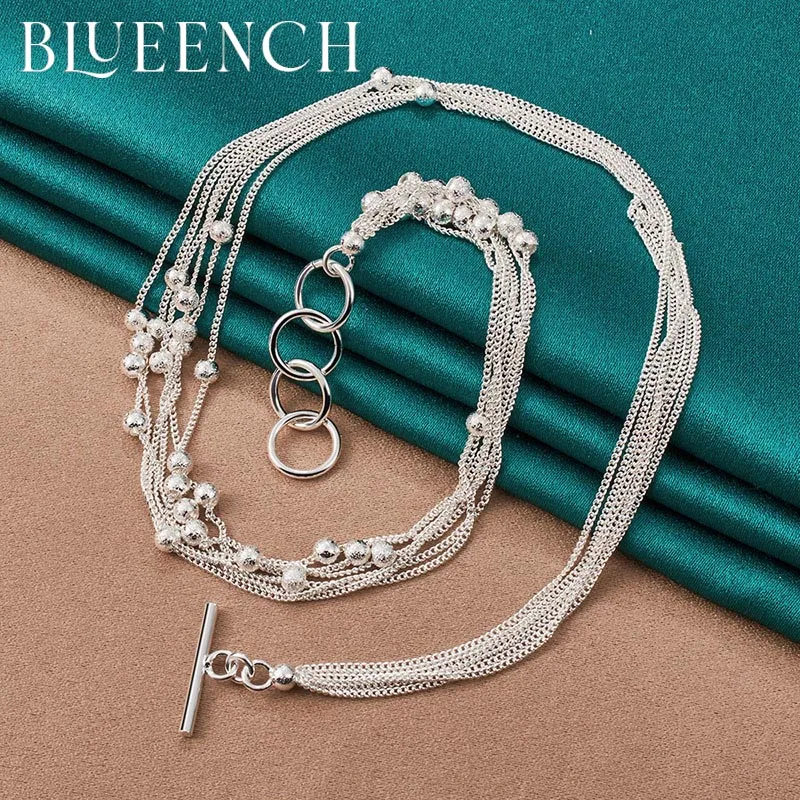 

Blueench 925 Sterling Silver Multi Chain Ball Pendant OT Buckle Necklace for Women Wedding Party Fashion Jewelry