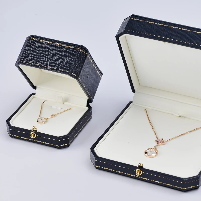 Oirlv Vintage Jewelry Box PU Leather Octagonal Snap Closure Vintage Jewelry Boxes Original Design Royal Blue 2 Rings Box Jewelry