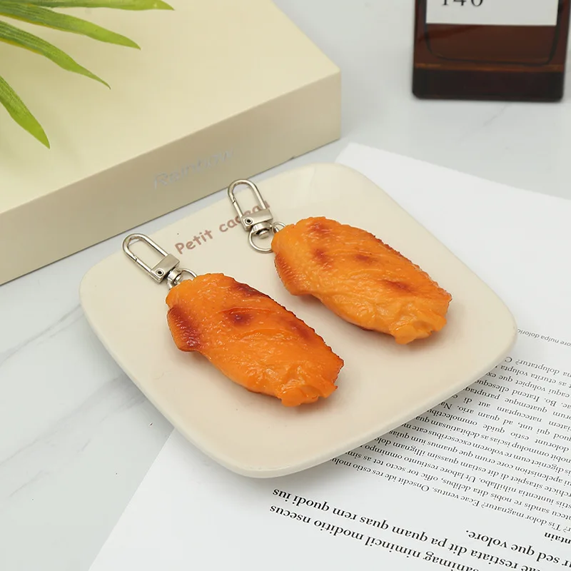 

New style simulation chicken wings keychain creative food bag car decorative ornaments photography pendant Women jewelry gift