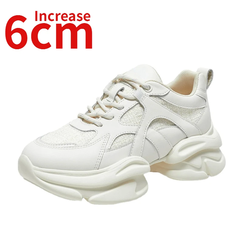 

Женские кроссовки из натуральной кожи, на толстой подошве, 6 см