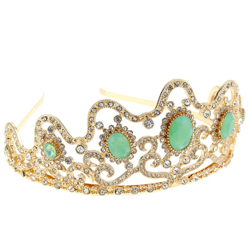 

sunspicems Gold Color Headware Arab Turkey Bride Wedding Crown For Women Crystal Hairwear Tiaras Algeria Morocco Caftan Jewelry