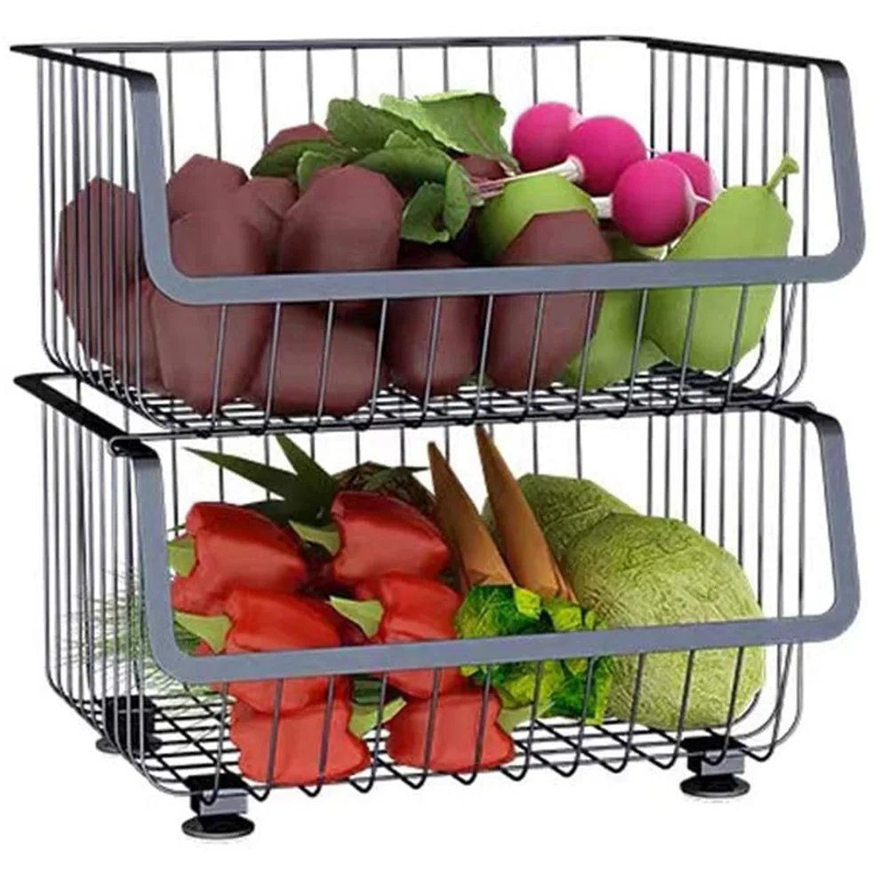 

Multi Layer Rolling Stackable Fruit Baskets 2 Tiers Storage Organizer Cart Fruit Vegetable Basket Trolley Cart Shelf Kitchenware
