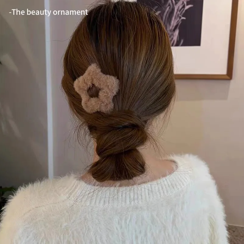 Плюшевые заколки для волос со звездами женщин и девочек милые пушистые из