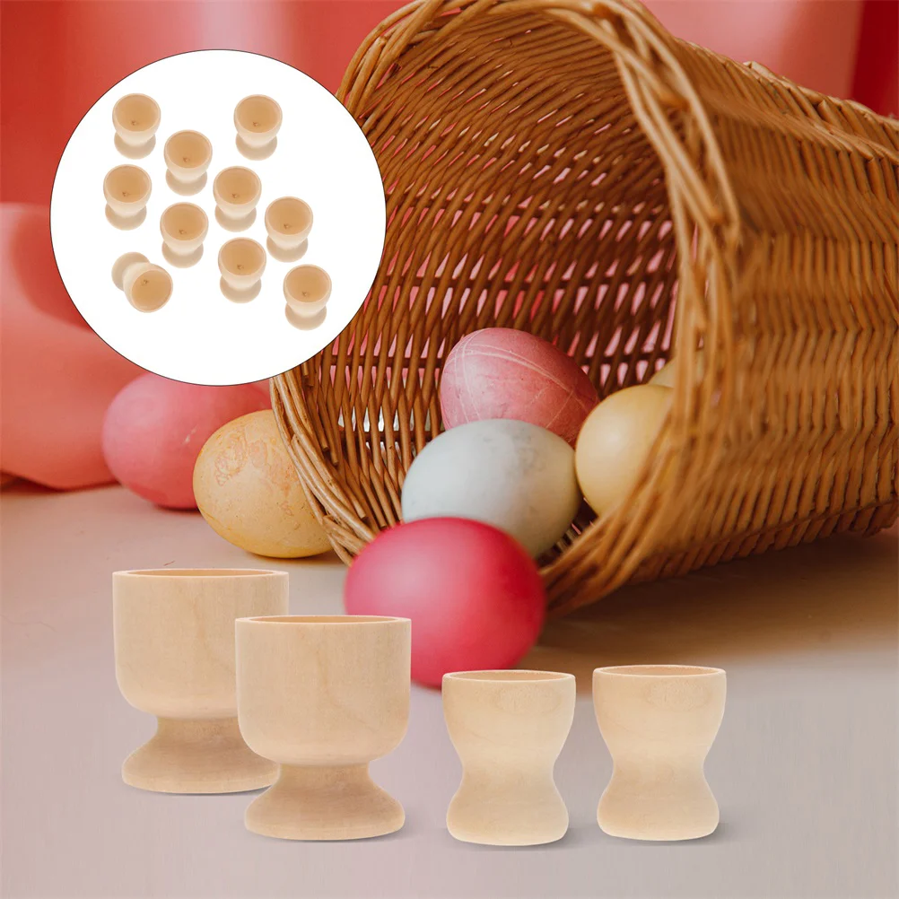 

12pcs Cups Wood Egg Countertop Cups Boiled Eggs Holder Egg Painting Craft Kit Egg Displays Cups Egg Painting Decor