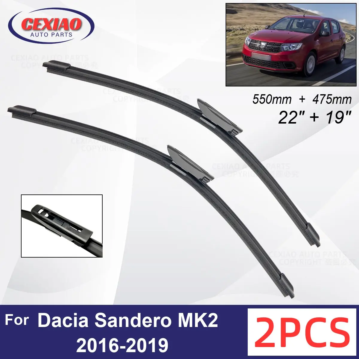 

Car Wiper For Dacia Sandero MK2 2016-2019 Front Wiper Blades Soft Rubber Windscreen Wipers Auto Windshield 22" 19" 550mm 475mm