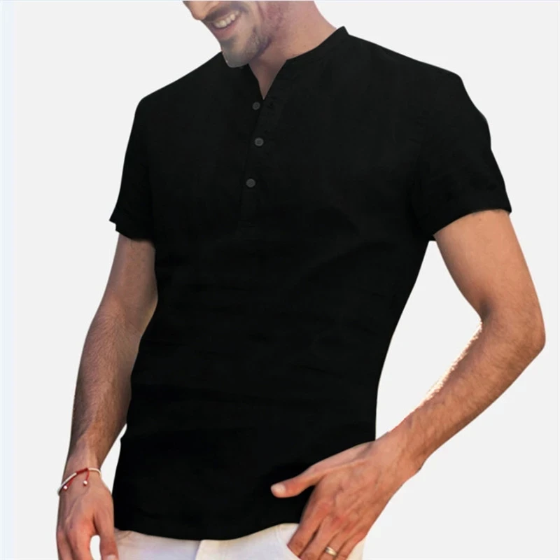 

Рубашка Мужская льняная с коротким рукавом, дышащая Свободная Повседневная сорочка, приталенный силуэт, хлопковые пуловеры