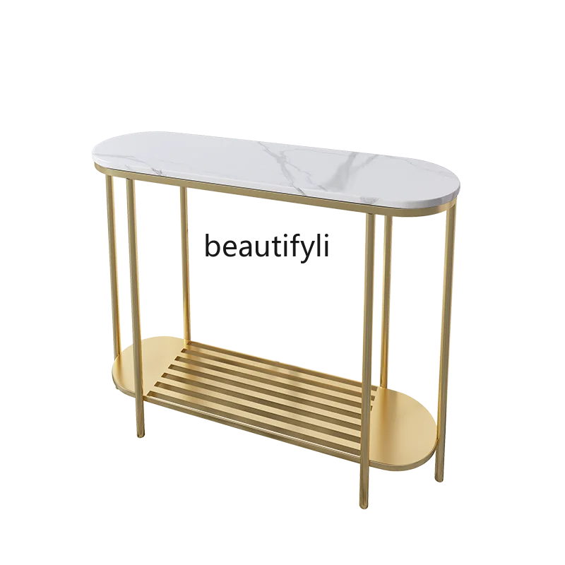 

HJ Marble Side View Table Entrance Curio Cabinet Double-Layer Iron Ultra-Narrow against the Wall