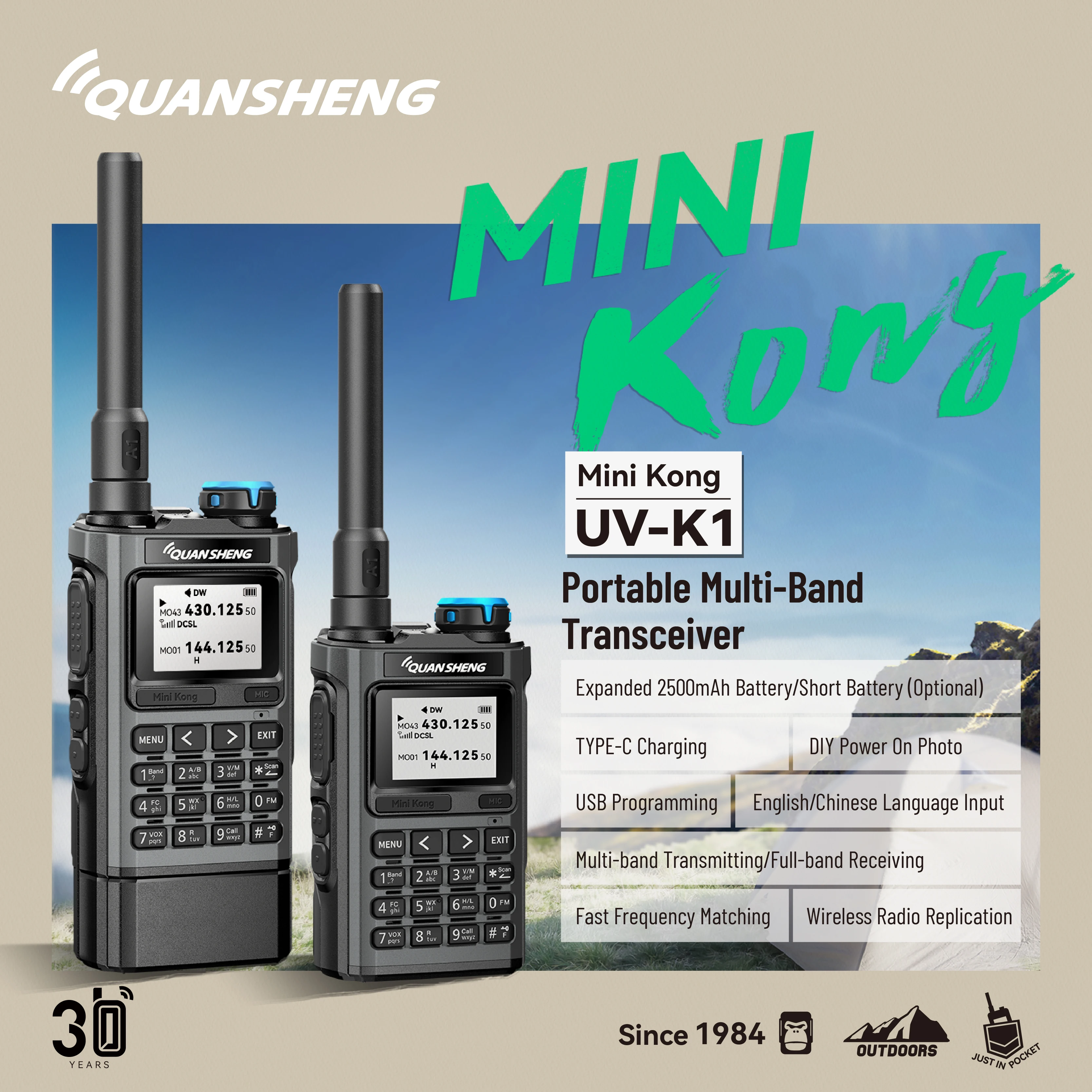 Фото Рация Quansheng UV-K1 Mini Kong, 50-600 МГц, с поддержкой NOAA, зарядка Type-C, многодиапазонная, с USB-программированием, UVK1 №2