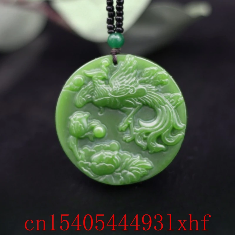 

Natural Hetian Green Jade Phoenix Pendant Necklace Beads Fashion Fine Jewelry Carved Jasper Charm Amulet Gifts for Women Luxury