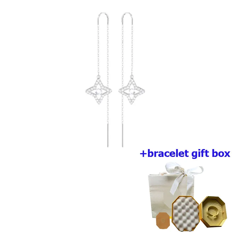 

Высококачественные роскошные серебряные женские серьги с четырьмя острыми звездами, повышающие темперамент, красоту и движущиеся, бесплатная доставка