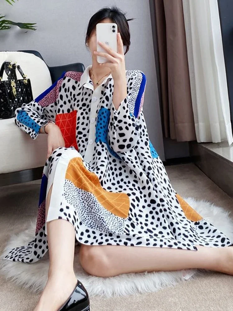 Женское плиссированное платье Мияки Элегантное однобортное милаки с