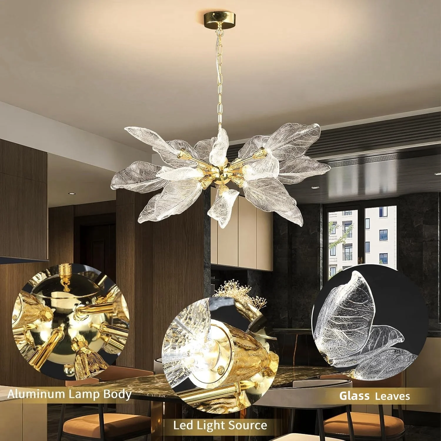 Artpad Роскошная современная потолочная подвесная люстра в форме листа Гостиная