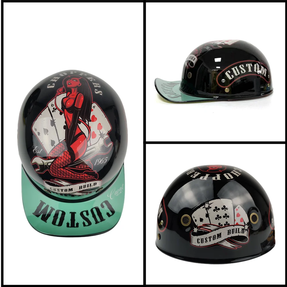 

Винтажная мотоциклетная Кепка в стиле ретро, бейсбольная кепка с открытым лицом, шлем для мужчин и женщин, чоппер, электрические мотоциклы, Круизер, скутер