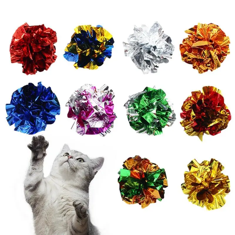 

Crinkle Balls For Cats 10pcs Chirping Kitten Toy Colorful Mylar Crinkle Balls Attract Cats To Swat Bite Hunt Interactive Toys