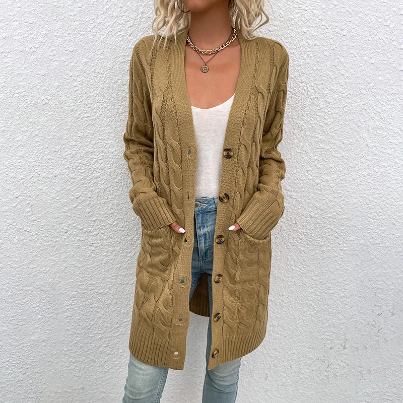 Женский трикотажный кардиган элегантный длинный свитер на пуговицах винтажный