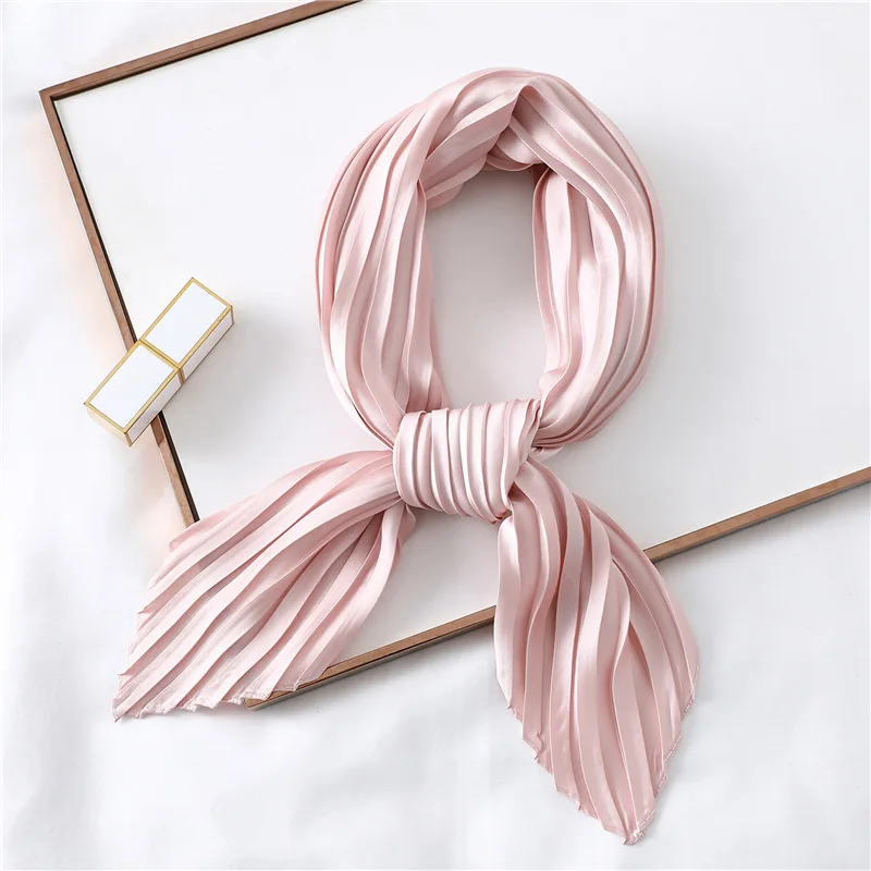 Fashion Women Silk Pleated Scarf Luxury Solid Neck Scarfs Foulard Femme Crinkle Hair Band Scarves Girl Neckerchief 2022 New