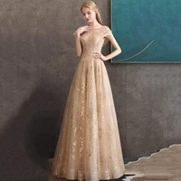 champagne evening dresses a line o neck fashion sequined appliques cap sleeve long women shiny glitter celebrity gowns plus size