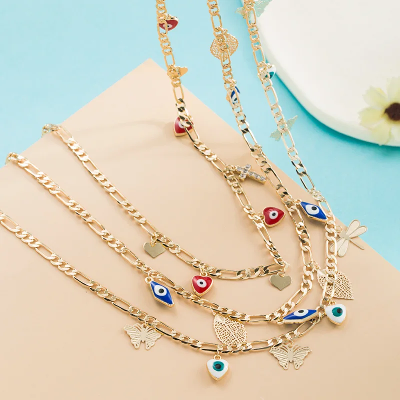 

Europe and the United States with copper inlay color zircon necklace female demon eye pendant collarbone chain accessories