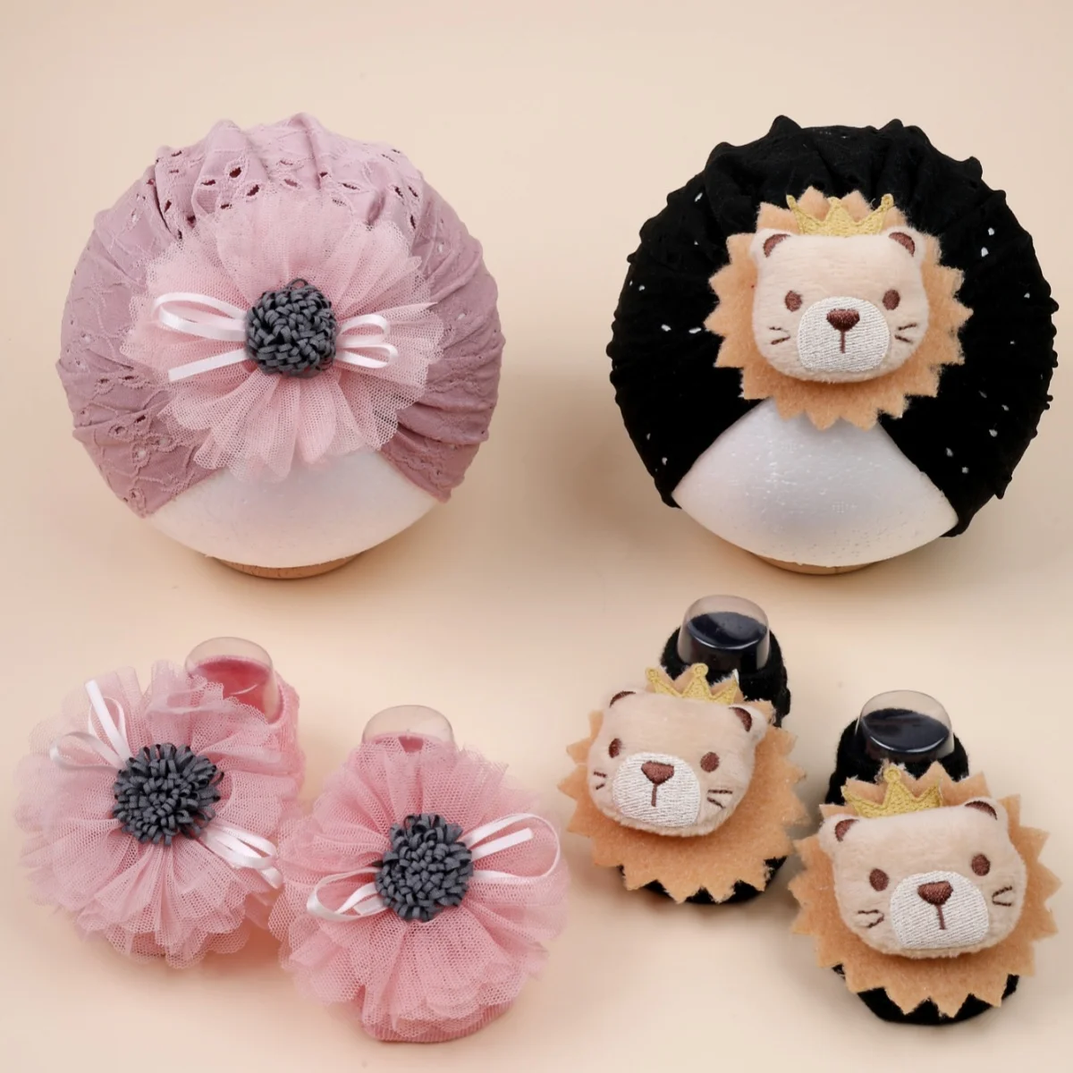 Летние короткие носки и тюрбан для новорожденных девочек