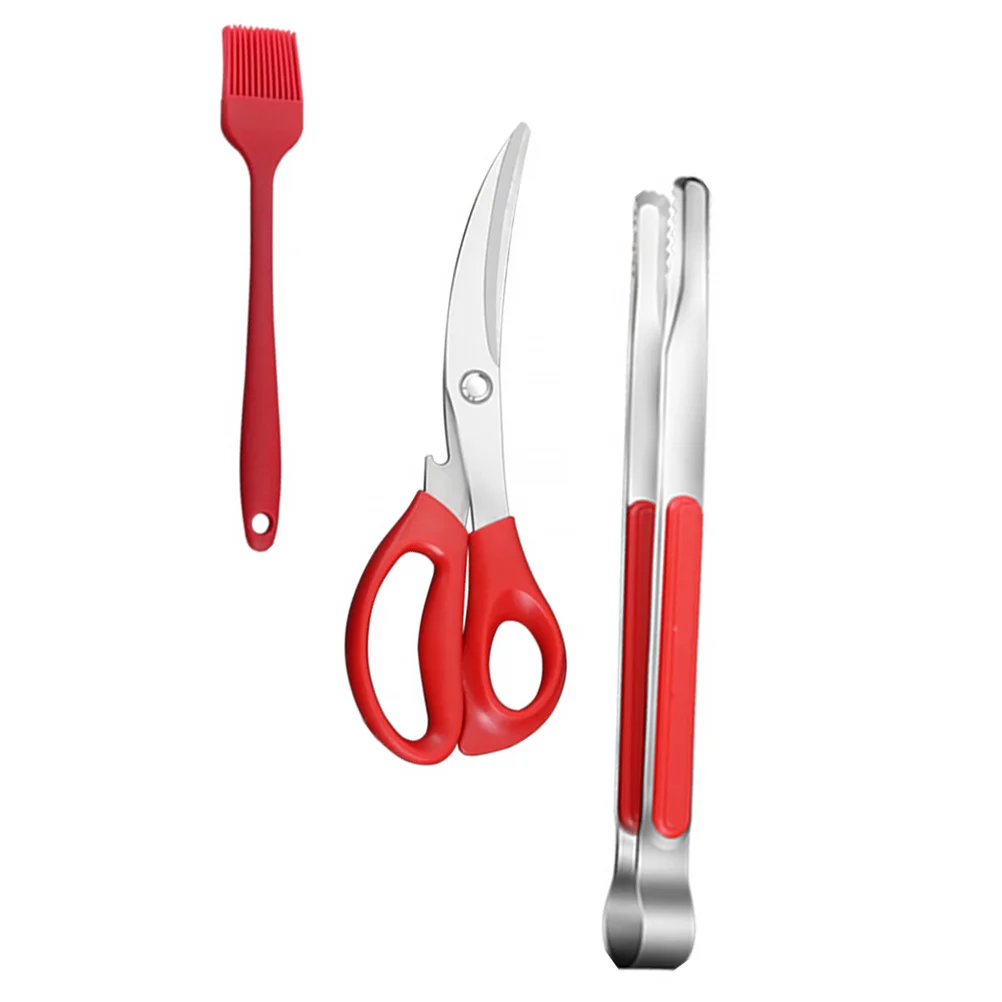 

3 Pcs Convenient Scissors Clip Brush Grilling Tools for Outdoor Barbecue