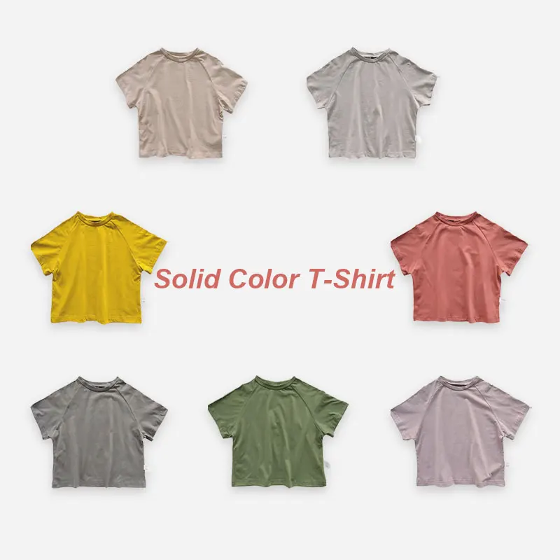 

Summer Kids T-shirt Solid Color Cotton Tees for Boys Short Sleeve Girls Top Casual Style Children Clothes for 2-7T