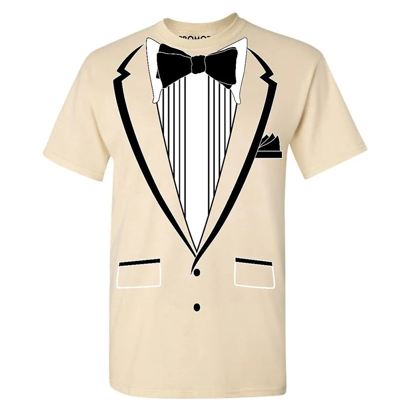 Tailcoat Printing T Shirt Men Street Funny Cosplay Short Sleeve Shirts Fake Tie Captain Clothes Fashion Trend Plus Size Top