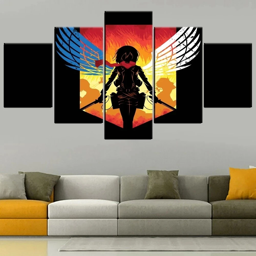 

5 Pcs Anime Attack On Titan Canvas Paintings Home Decor Mikasa Ackerman Poster HD Print Eren Modular Pictures Wall Artwork Frame