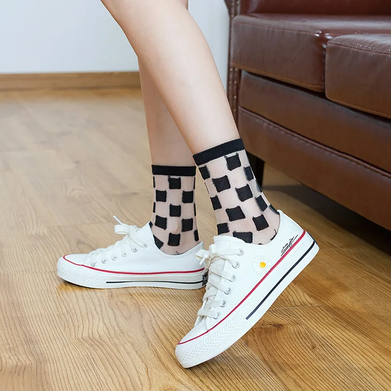 Sexy Lace Women Socks Summer Ultra-thin Transparent Mesh Fishnet Short Socks Harajuku Casual Breathable Black White Crew Socks