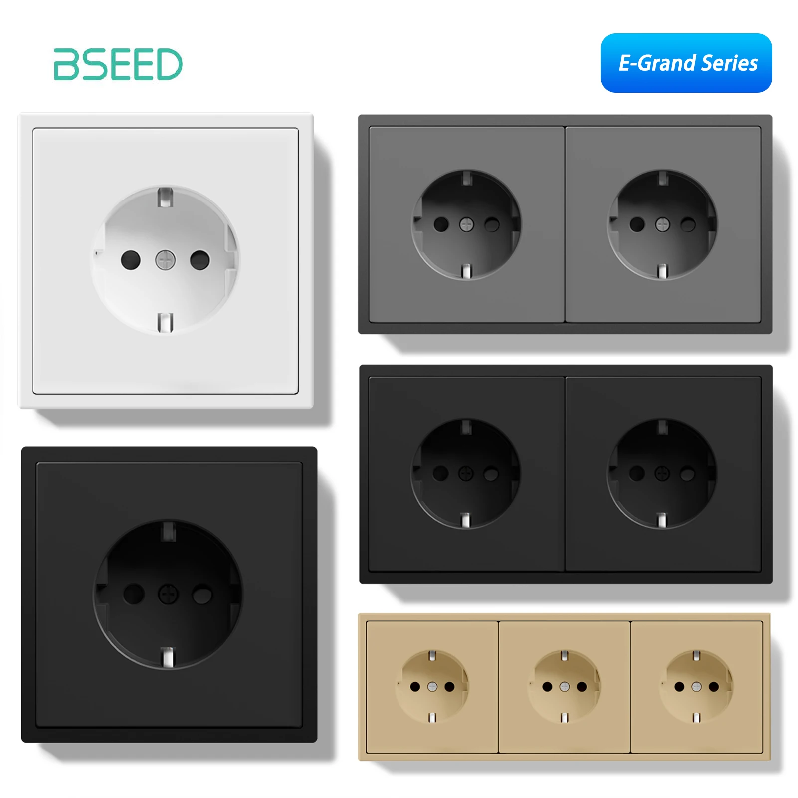 Фото BSEED Стандарт ЕС Одинарная настенная розетка Двойные электрические розетки Германия Россия Настенная розетка Белый Черный Пластиковый каркас 16А №1