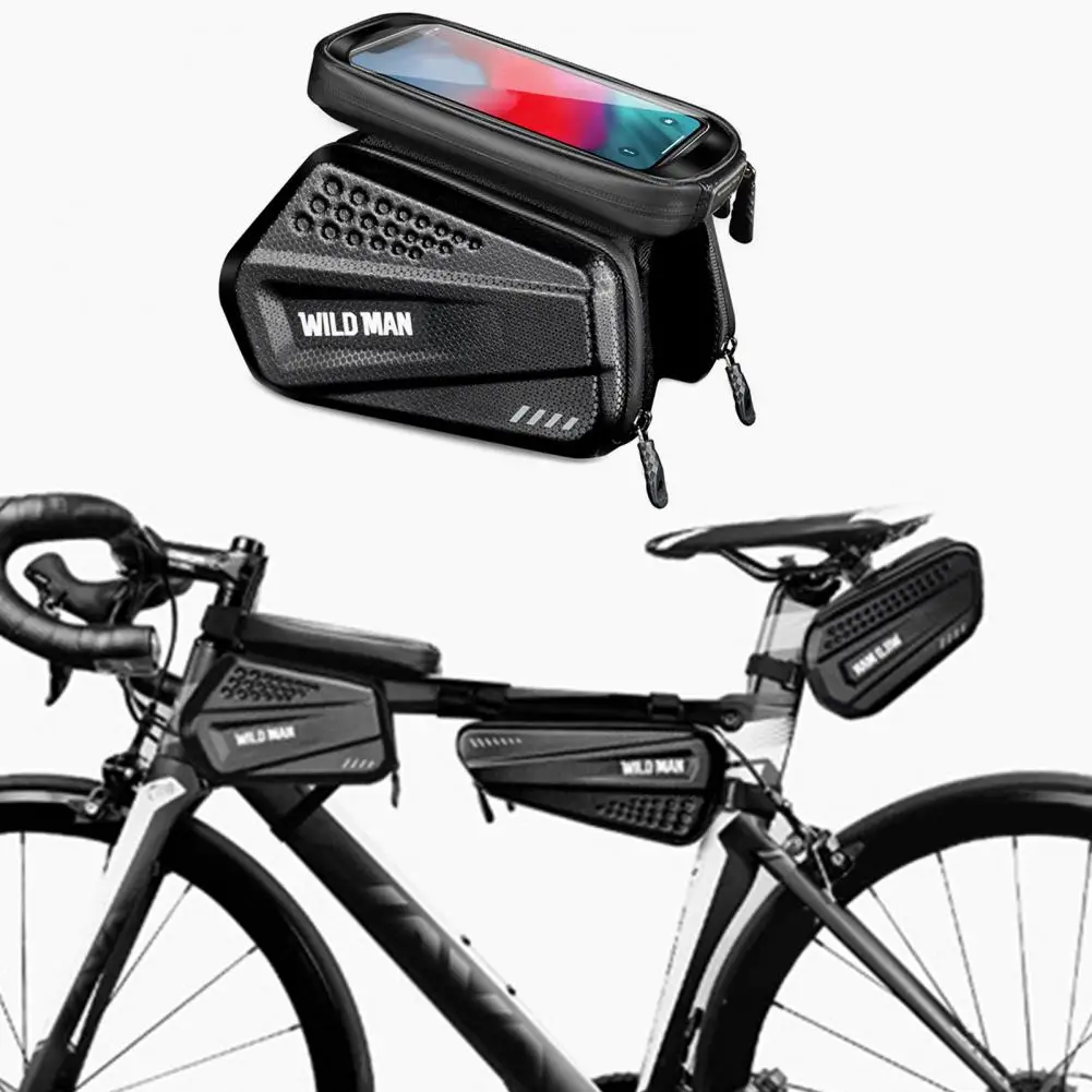 

WILD MAN-ES6 Bicycle Bags & Panniers Waterproof Touch Screen EVA Hard Shell Front Beam Phone Pouch for Mountain Bike