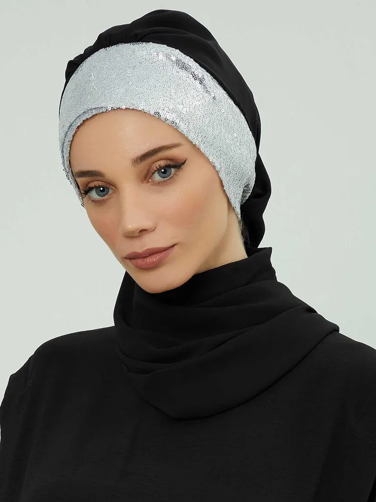 

Рамадан, мусульманская яркая женская исламская шапка, мгновенные хиджабы, женская шапка-тюрбан, женская головная повязка с блестками, дизайн