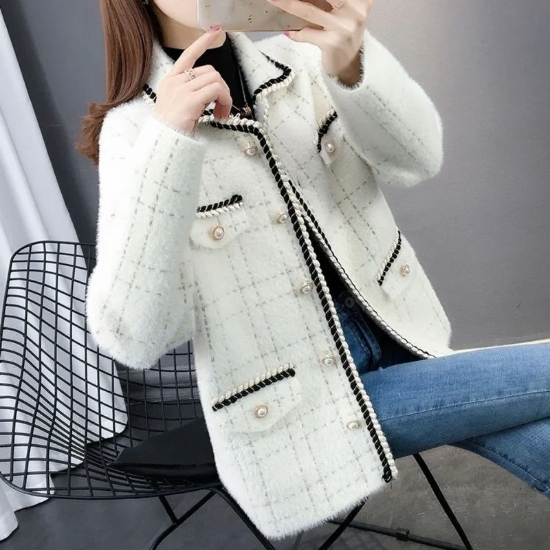 

Women's Imitation Mink Velvet Coat Autumn and Winter Loose Turn Down Collar Single-breasted Cardigan Female Outwear Tops E175