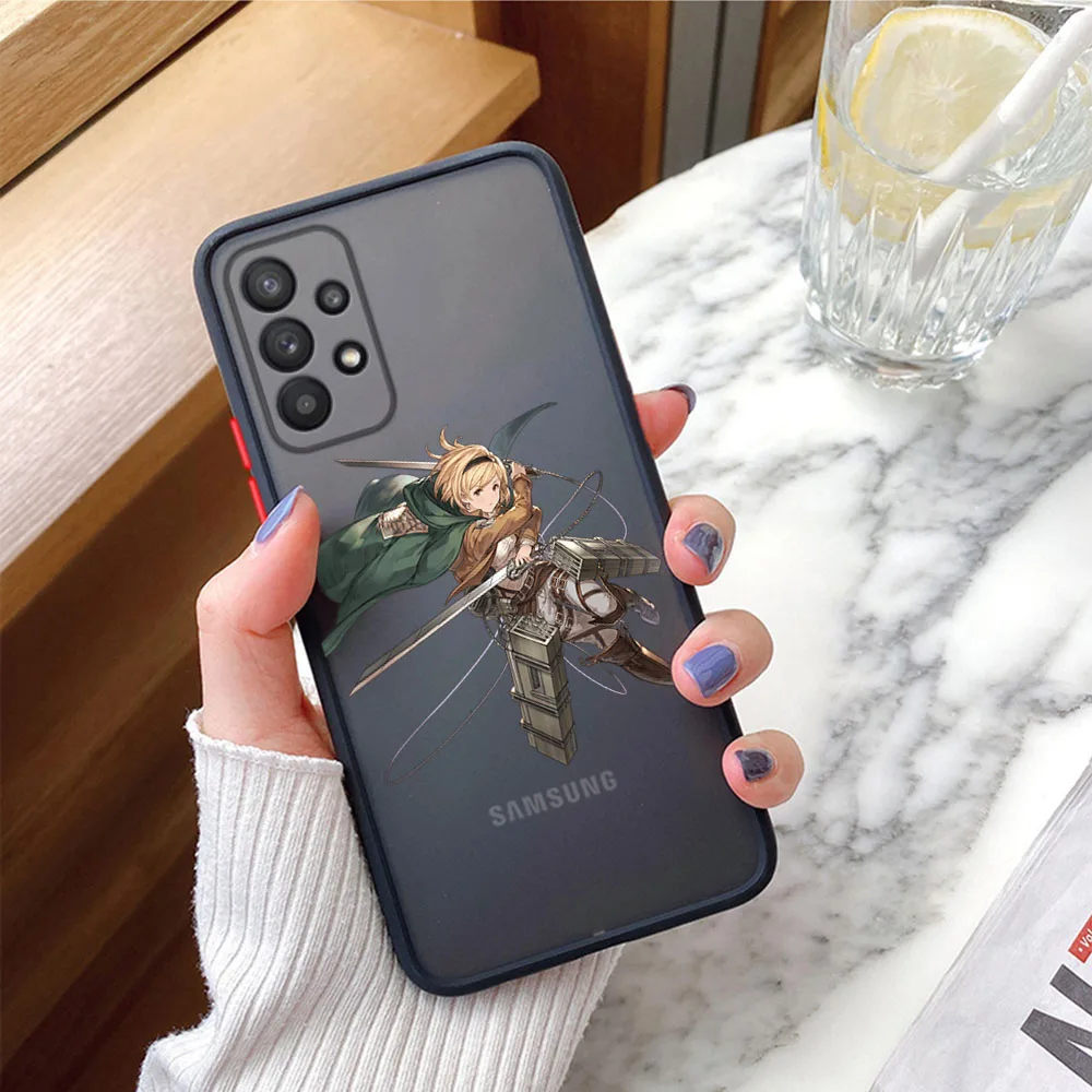Фото Чехол для телефона Samsung S25 S24 S23 A55 A54 A53 A52 A51 A72 A73 Frosted Attack on Titan Armin Levi, полупрозрачный защитный чехол №4
