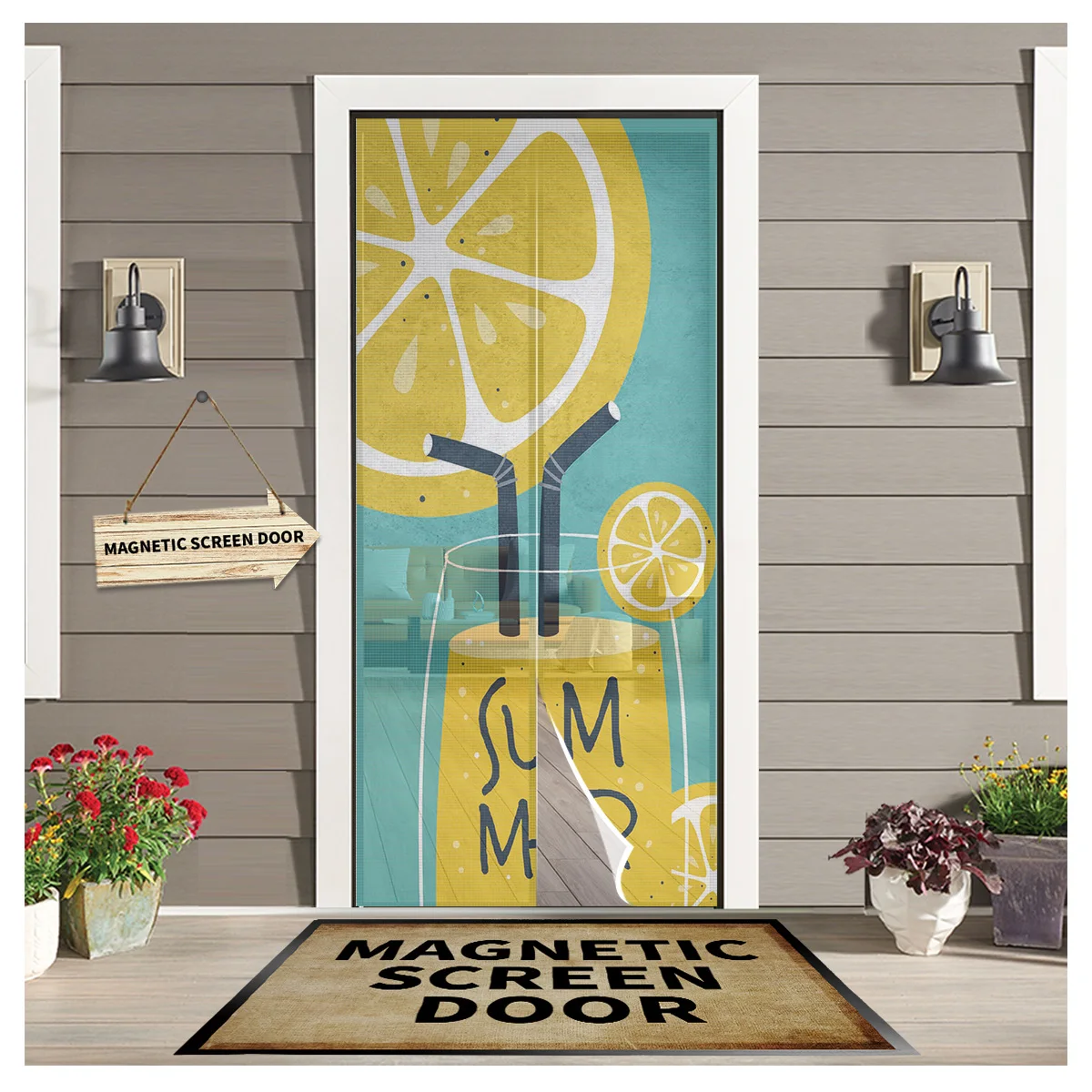 

Lemon Juice Summer Kitchen Door Curtain Tool-free Magnetic Screen Insect-proof Fly Door Curtain Mesh Bedroom Hanging Curtain