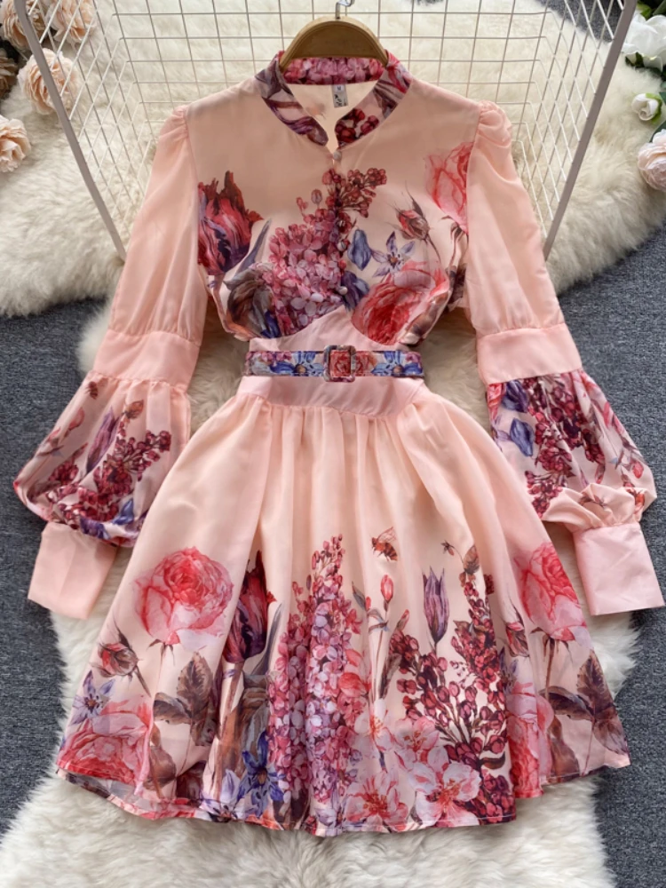 

Aibeautyer new casual summer Floral Print slim full lady dress a line o neck chiffon pullover mid-Calf High Waist women dresses