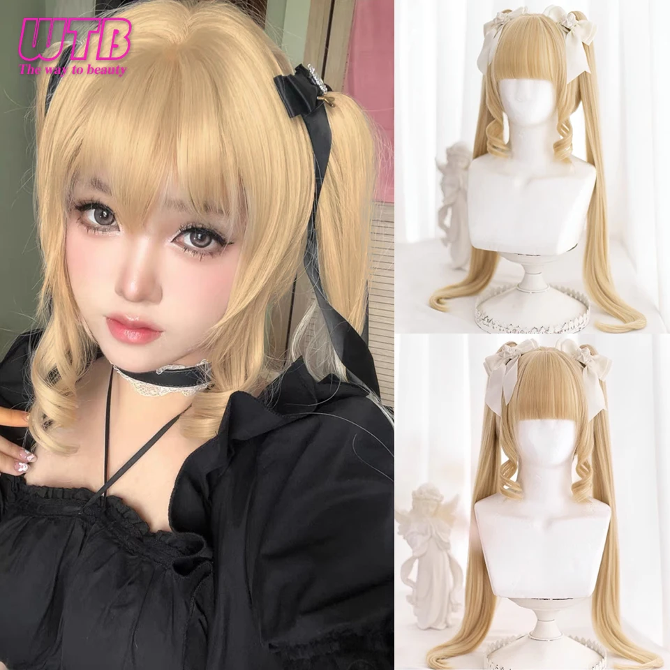 Синтетический красный длинный вьющийся двойной хвост Лолита косплей парик на