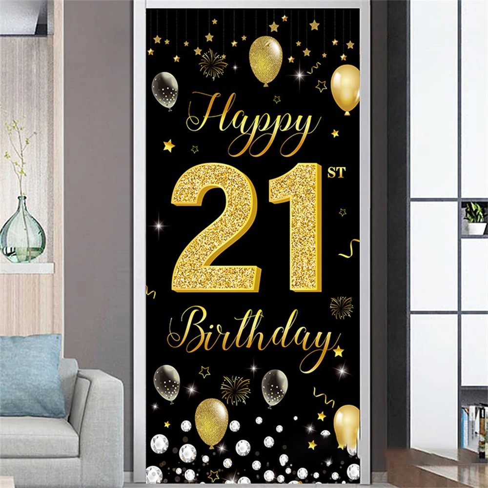 

110180cm Birthday Background Decorations Polyester Birthday Door Curtain Backdrop Cheer 18/21/30/40/50/60 Years Digital Printing