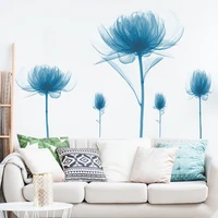blue flower wall stickers for living room bedroom decoration background diy removable floral wall decal mural vinyl home decor