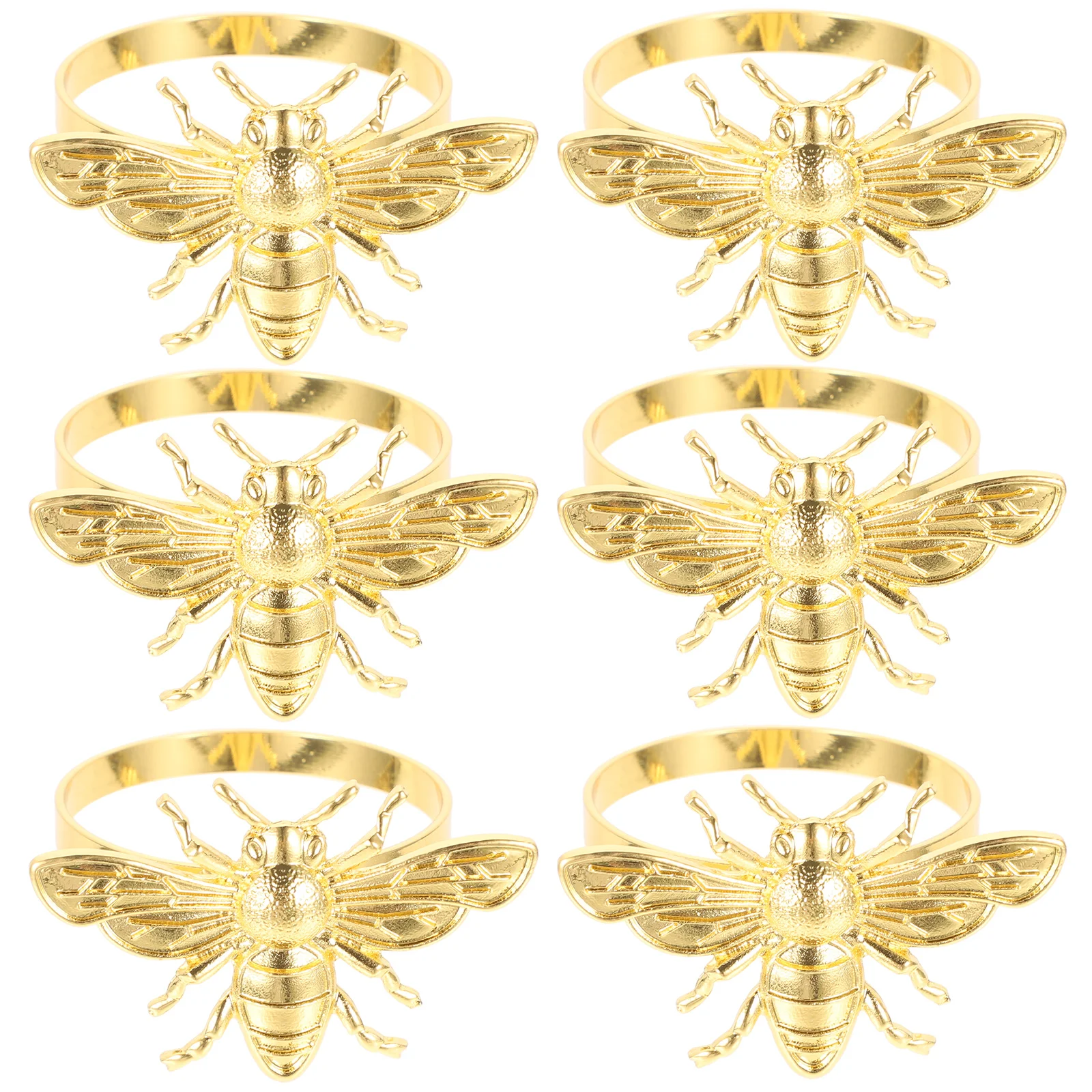 

6 Pcs Bee Napkin Rings Table Decoration Spring Clasp Holder Gold Paper Towel Dinner Decors Shaped Buckles Tissue Decorative