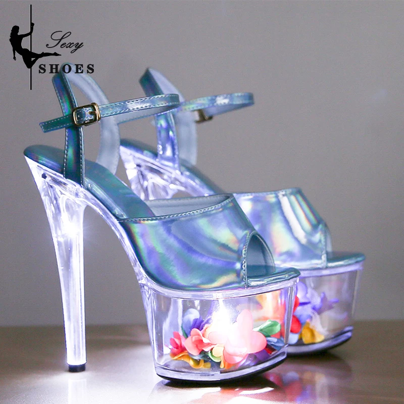 Меняющий цвет прозрачные светящиеся женские сандалии на платформе обувь для