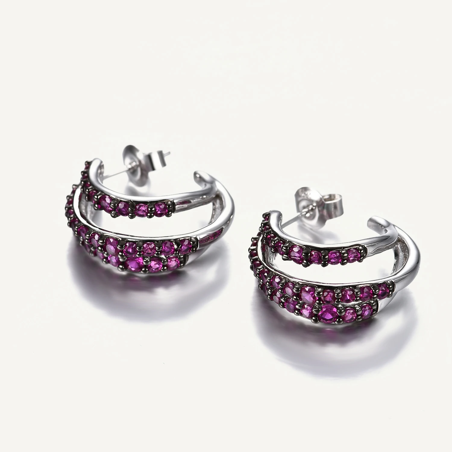 GEM'S BALLET Design 925 Sterling Silver Brambles Earrings For Women Fine Jewelry Lab Created Ruby Hollow Out Stud Earrings