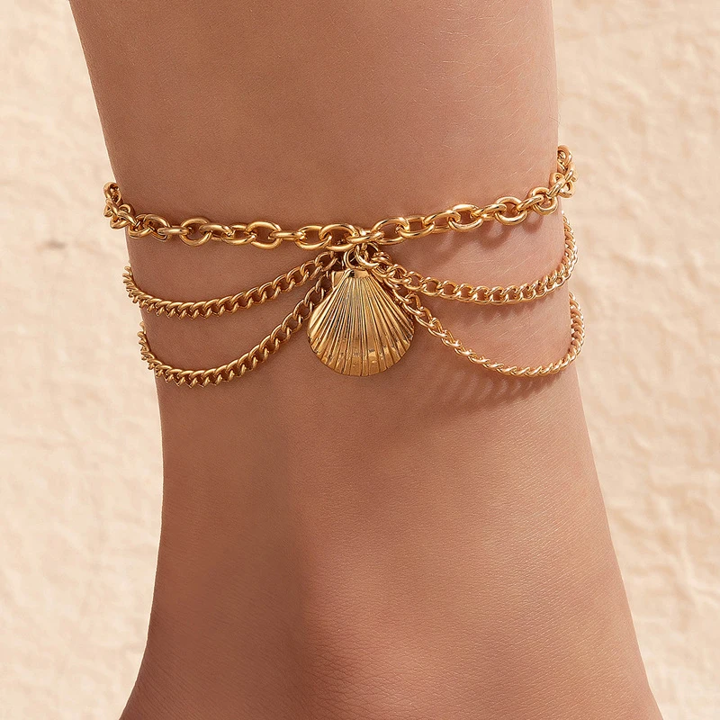 

Fashion Elegant Shell Starfish Heart Snake Chain Anklets for Women Boho Beach Gold Leg Chain Party Ankle Bracelet Jewelry