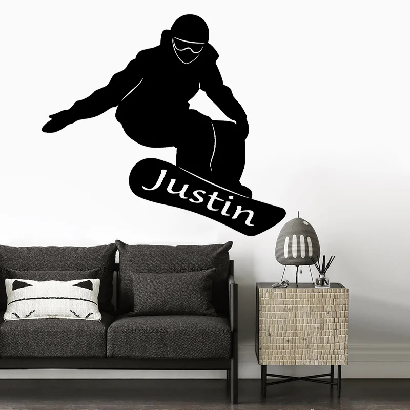 Wall Sticker Vinyl Art Home Decoration Boy Teen Room Snowboarder Wall Decal Custom Name 4648