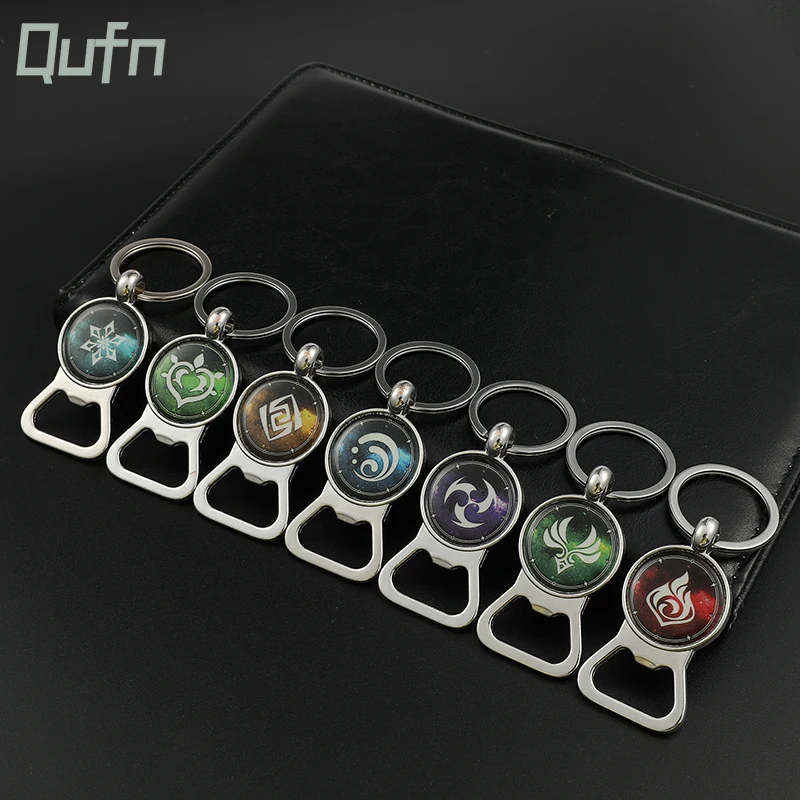 

Game Anime Genshin Impact Keychain Bottle Opener Hand Metal Genshin Key Ring Pendant Jewelry God's Eye for Men Car Key Chain