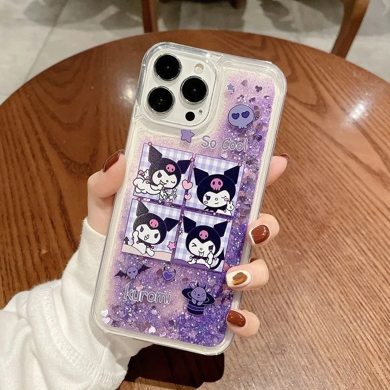 

Sanrio Cinnamonroll Melody Kuromi Quicksand Phone Cases For IPhone 13 12 11 Pro Max XR XS MAX 8 X 7 Girls Anti-drop Soft Cover